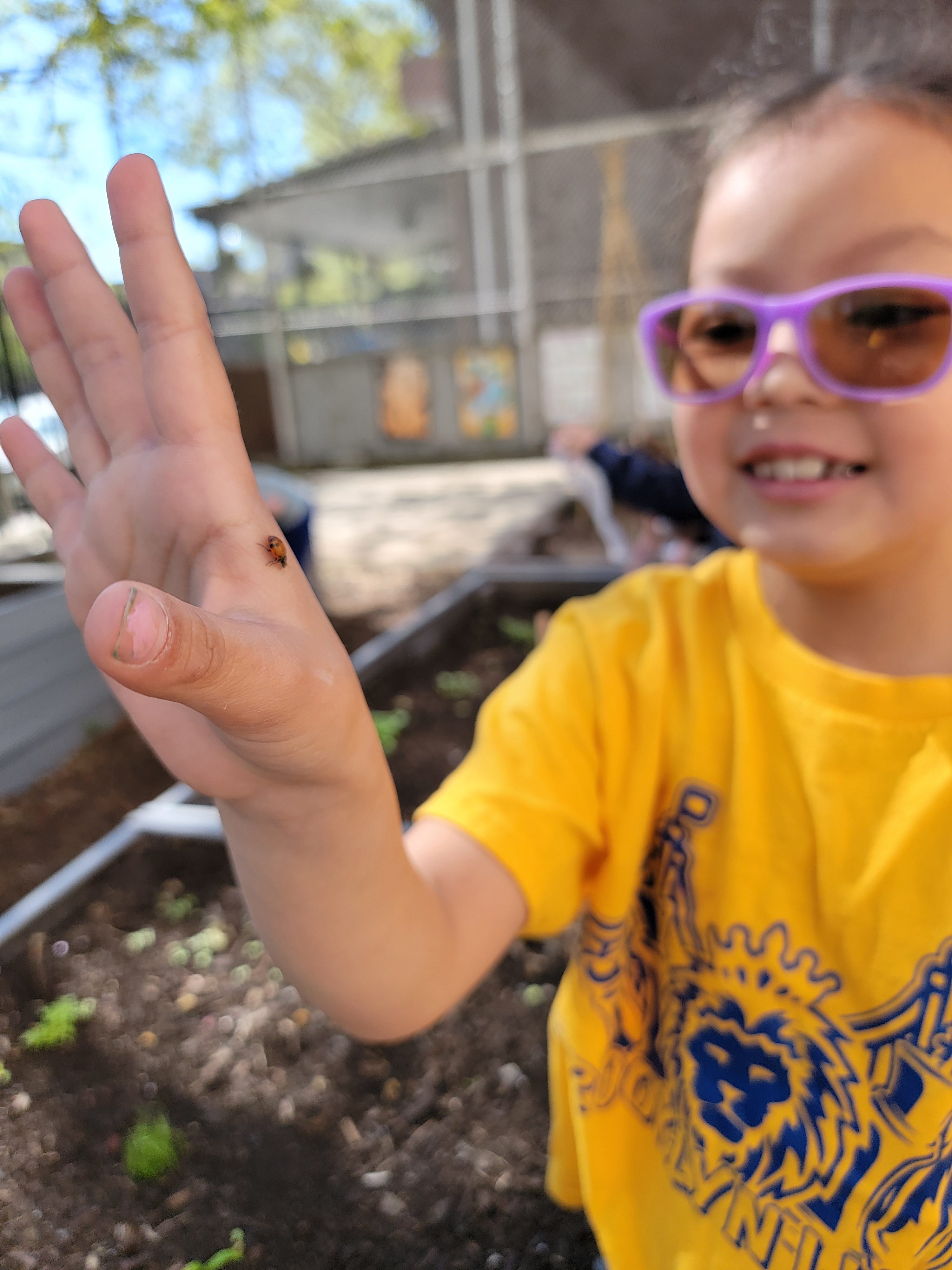 Student with a ladybug